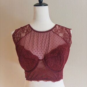 Dobreva Lace Longline Bralette Bustier – Burgundy (34DD)
